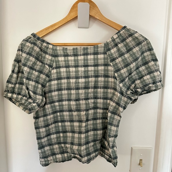 Madewell Plaid Puff-Sleeve Crop Top, size XS - Picture 4 of 6
